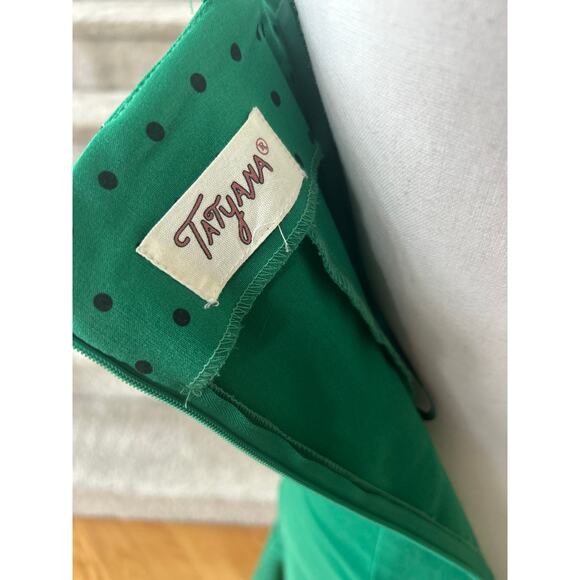 Tatyana Emerald Green & Red Polka Dot Ruffle Hem Sheath Vintage Pinup Rockabilly - Picture 5 of 7